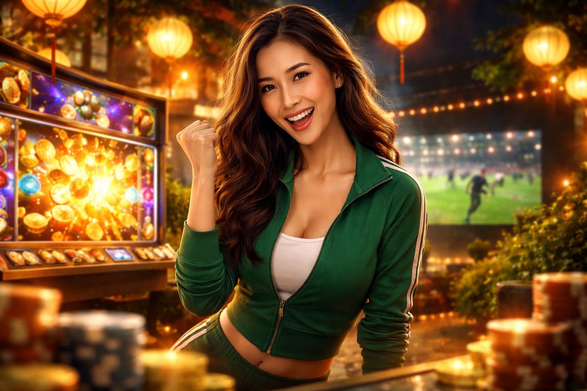 Người chơi slot game tại phố đèn lồng Hội An về đêm trên điện thoại