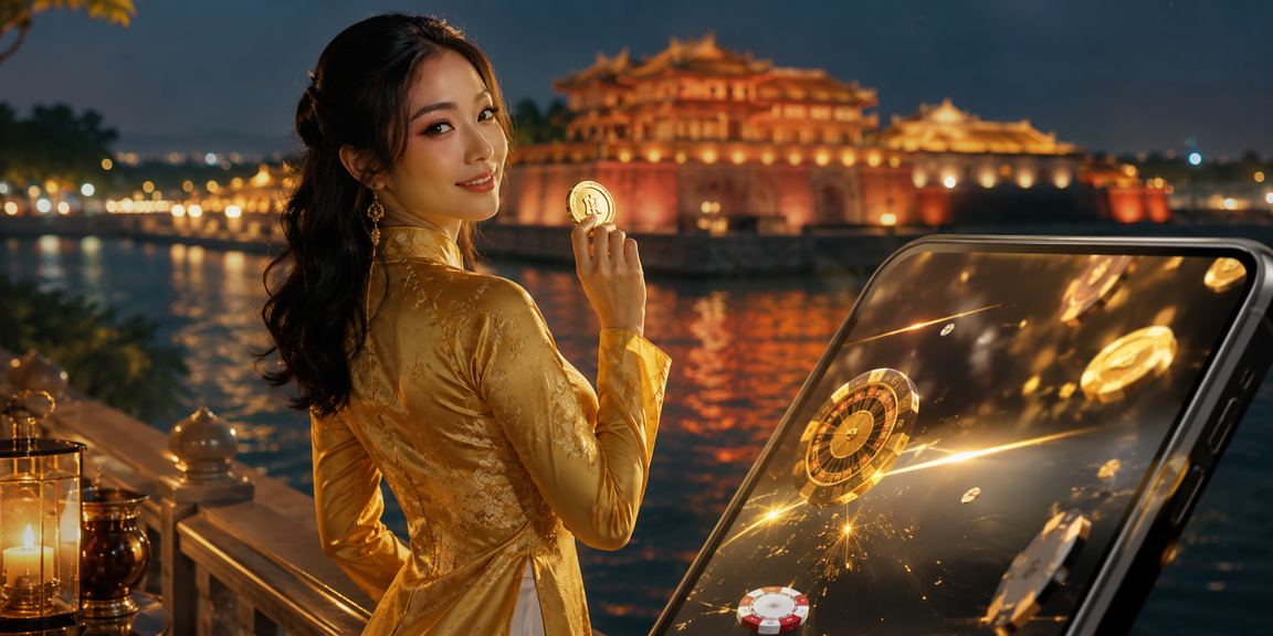 Người dùng tại Huế chơi casino trên điện thoại với trang phục áo dài truyền thống